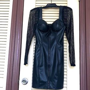 Sexy Faux Leather dress with lace sleeves